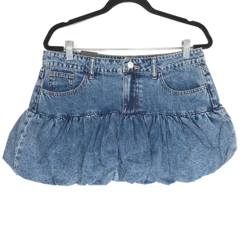 Anthropologie BLANKNYC New Women’s 30 Denim Mini Skirt Bubble Hem Cotton Blend